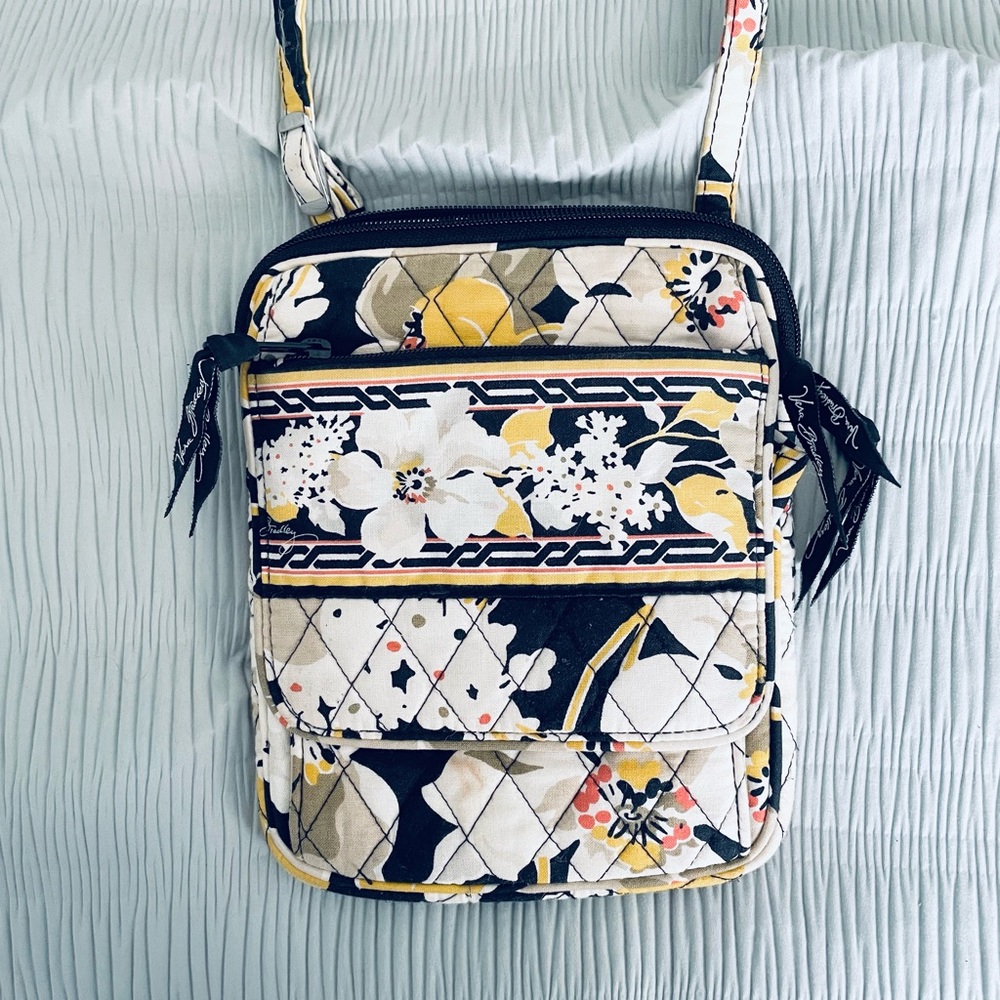 Small Vera Bradley Quilted Black, Yellow, & White Crossbody Bag